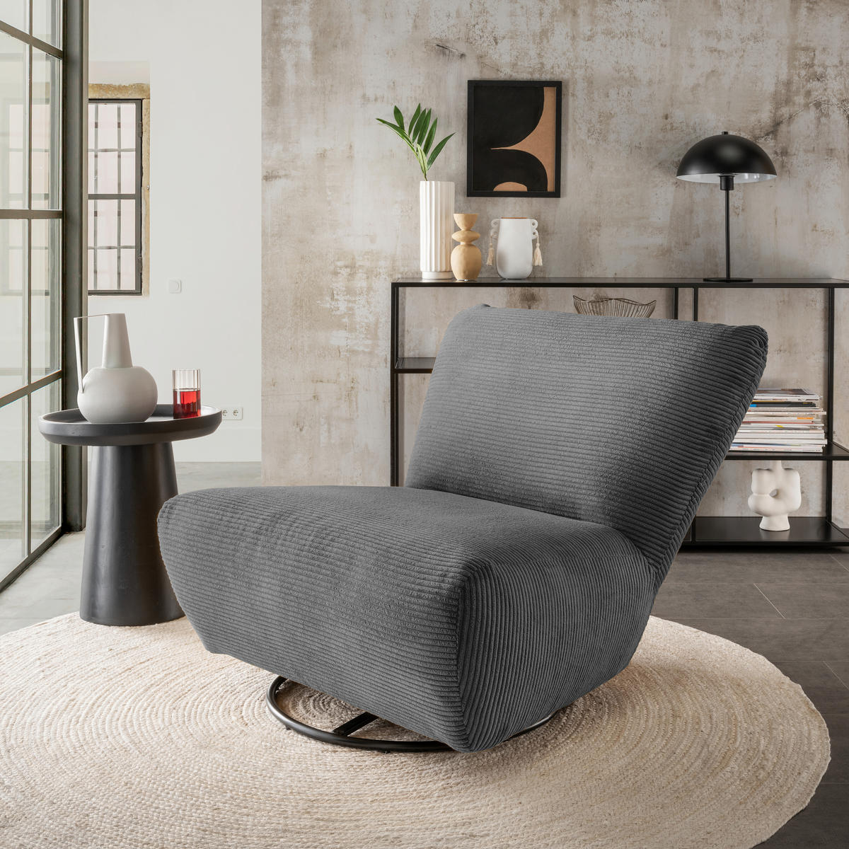 XXL-SESSEL in Cord Grau  - Schwarz/Grau, Trend, Textil/Metall (95/77/94cm) - Livetastic
