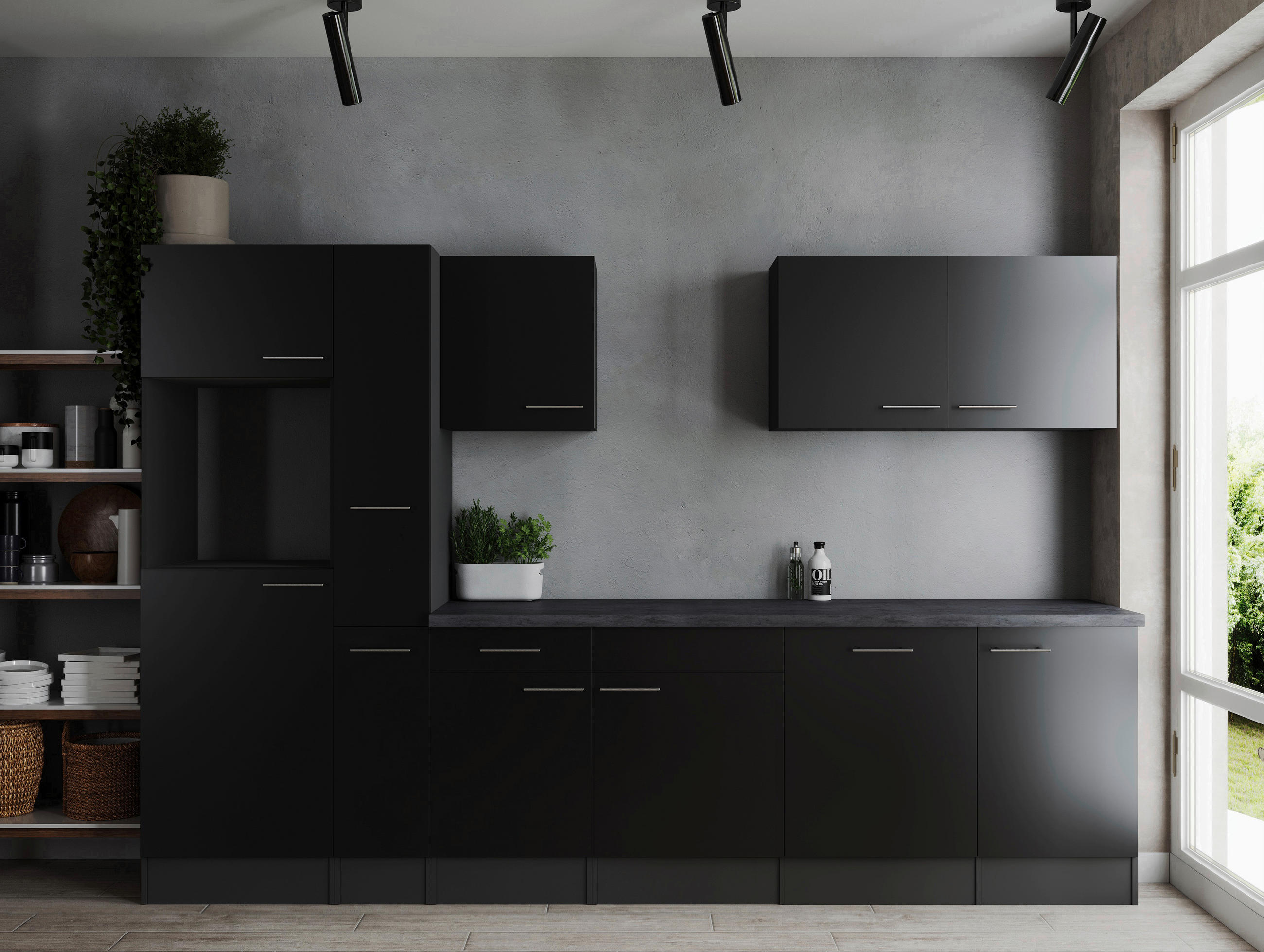 KÜCHENLEERBLOCK 310 cm   in Grau, Schwarz  - Silberfarben/Schwarz, Design, Holzwerkstoff/Metall (310cm) - Respekta