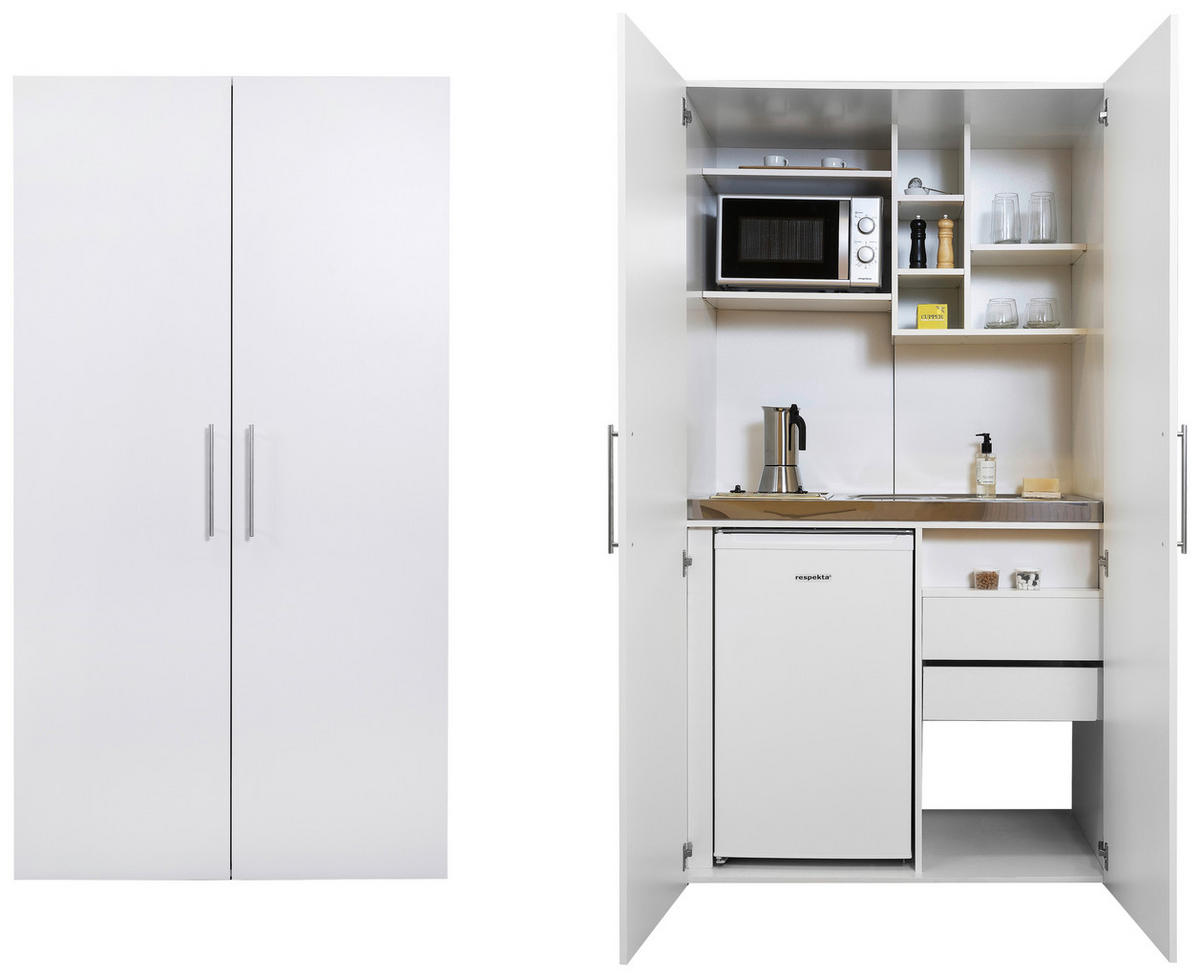 SCHRANKKÜCHE 104/193/67 cm  in Weiss  - Weiss/Edelstahlfarben, Modern, Holzwerkstoff/Metall (104/193/67cm) - Respekta