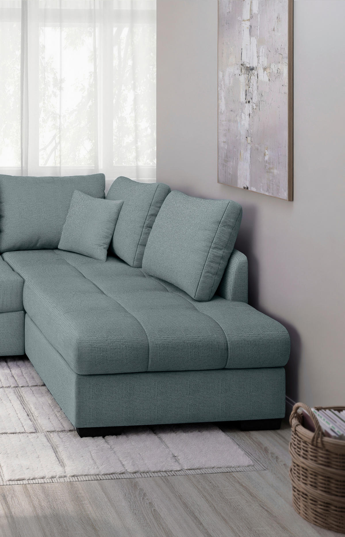 ECKSCHLAFSOFA in Chenille Mintgrün  - Schwarz/Mintgrün, MODERN, Holz/Textil (298/202cm) - MID.YOU