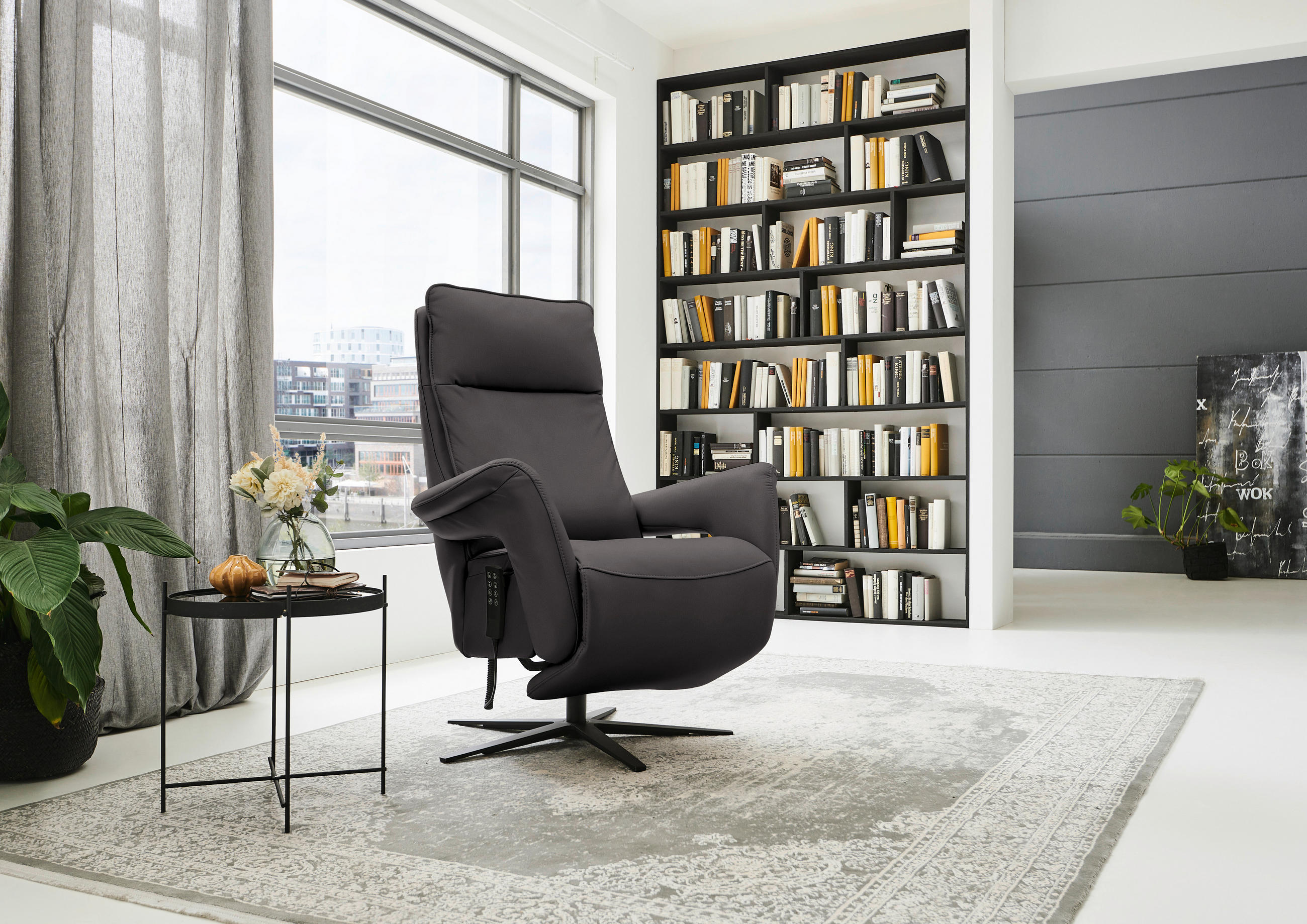 RELAXSESSEL in Leder Dunkelbraun  - Dunkelbraun/Schwarz, Design, Leder/Metall (83/116/87cm) - Valdera