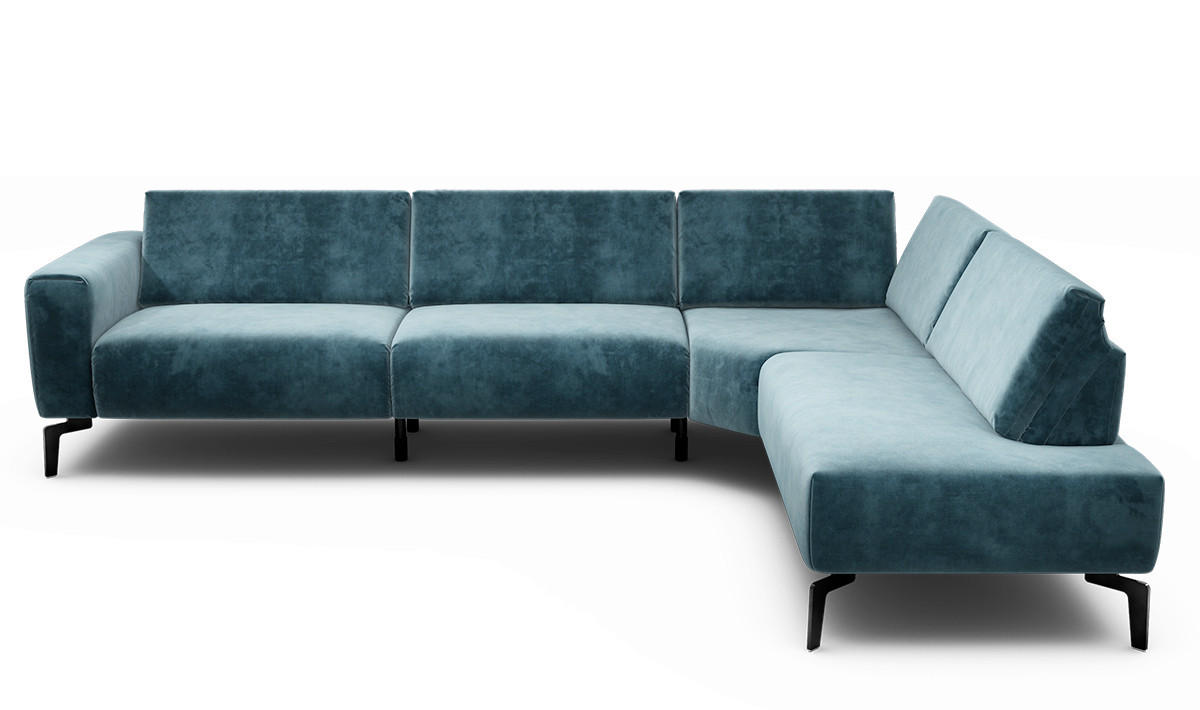 ECKSOFA Cosy Blau Samt  - Blau/Schwarz, Design, Textil/Metall (296/213cm) - SENSOO