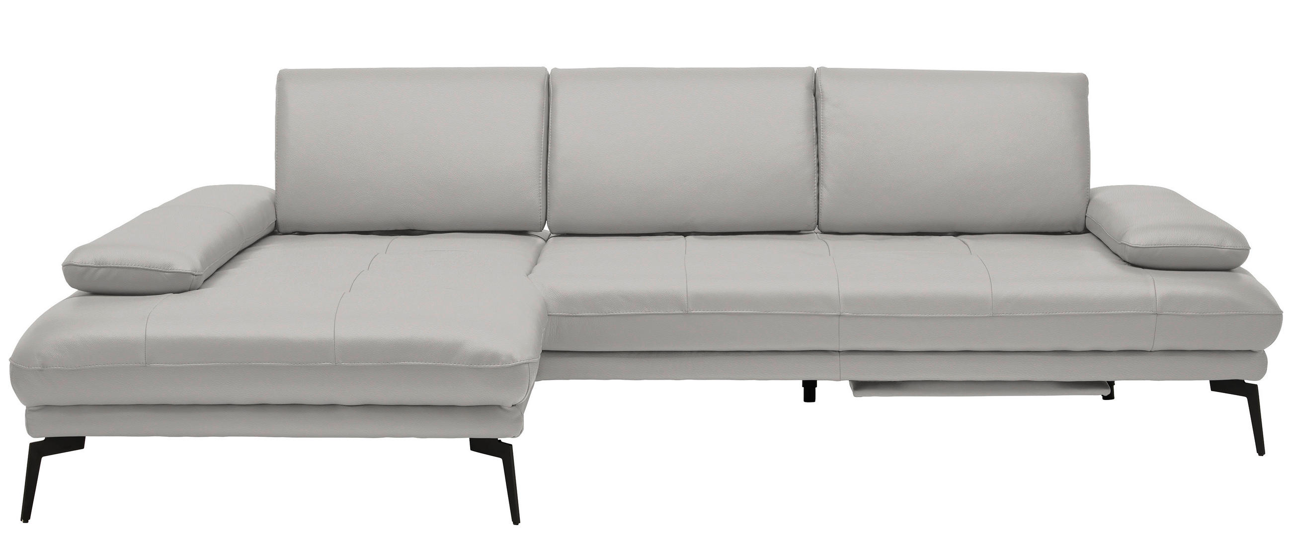 ECKSOFA in Echtleder Greige  187/273 cm  - Greige/Schwarz, Design, Leder/Metall (187/273cm) - Celina Home