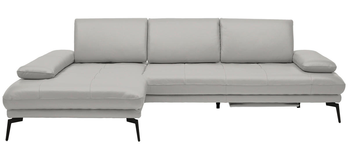 ECKSOFA in Echtleder Greige  187/273 cm  - Greige/Schwarz, Design, Leder/Metall (187/273cm) - Celina Home