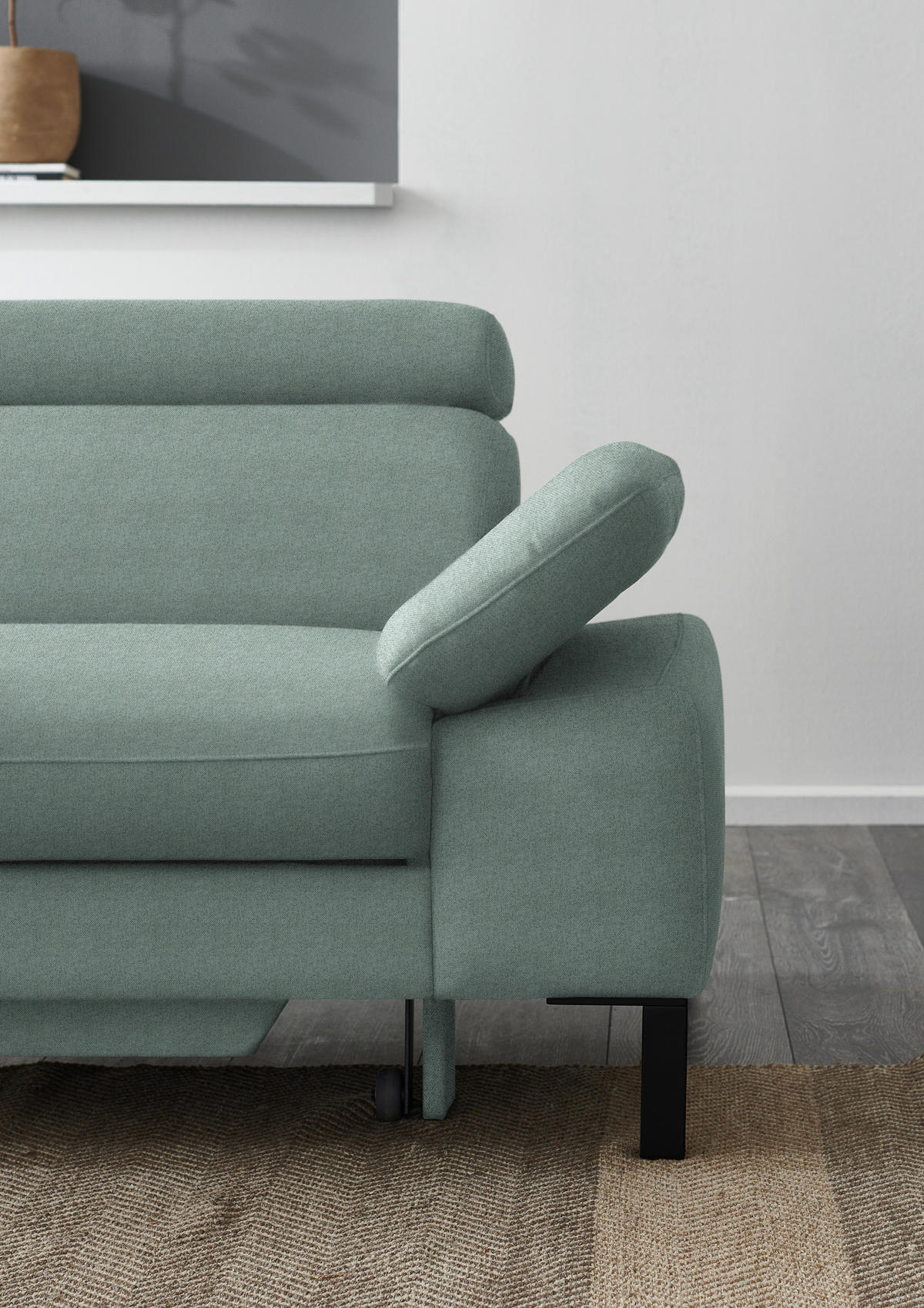 ECKSOFA in Flachgewebe Mintgrün  - Schwarz/Mintgrün, Design, Holzwerkstoff/Textil (217/272cm) - Pure Home Comfort