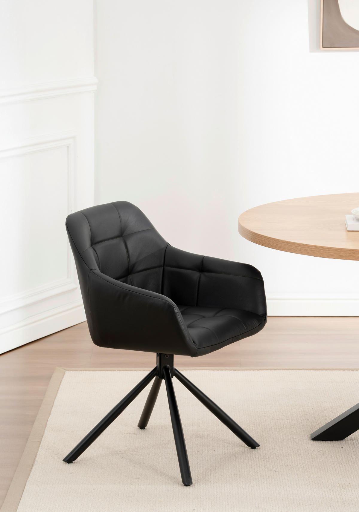 ARMLEHNSTUHL  in Eisen Echtleder pigmentiert  - Schwarz, Basics, Leder/Holz (56/82/59cm) - Livetastic