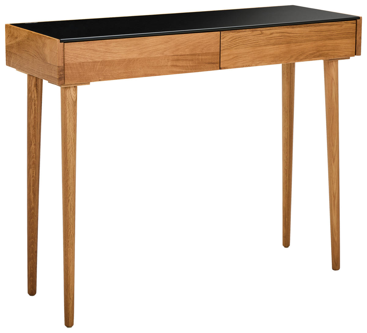 KONSOLENTISCH Eiche massiv Naturfarben, Schwarz  - Schwarz/Naturfarben, Design, Glas/Holz (100/80/35cm) - MID.YOU