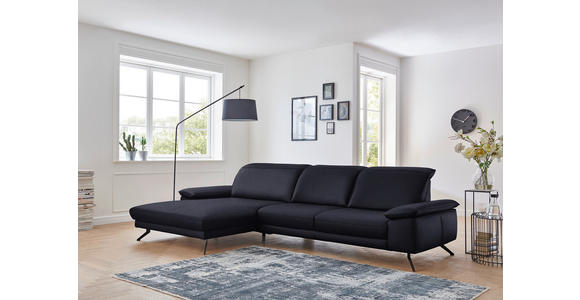 ECKSOFA in Echtleder Schwarz  - Schwarz, Design, Leder/Metall (193/328cm) - Dieter Knoll