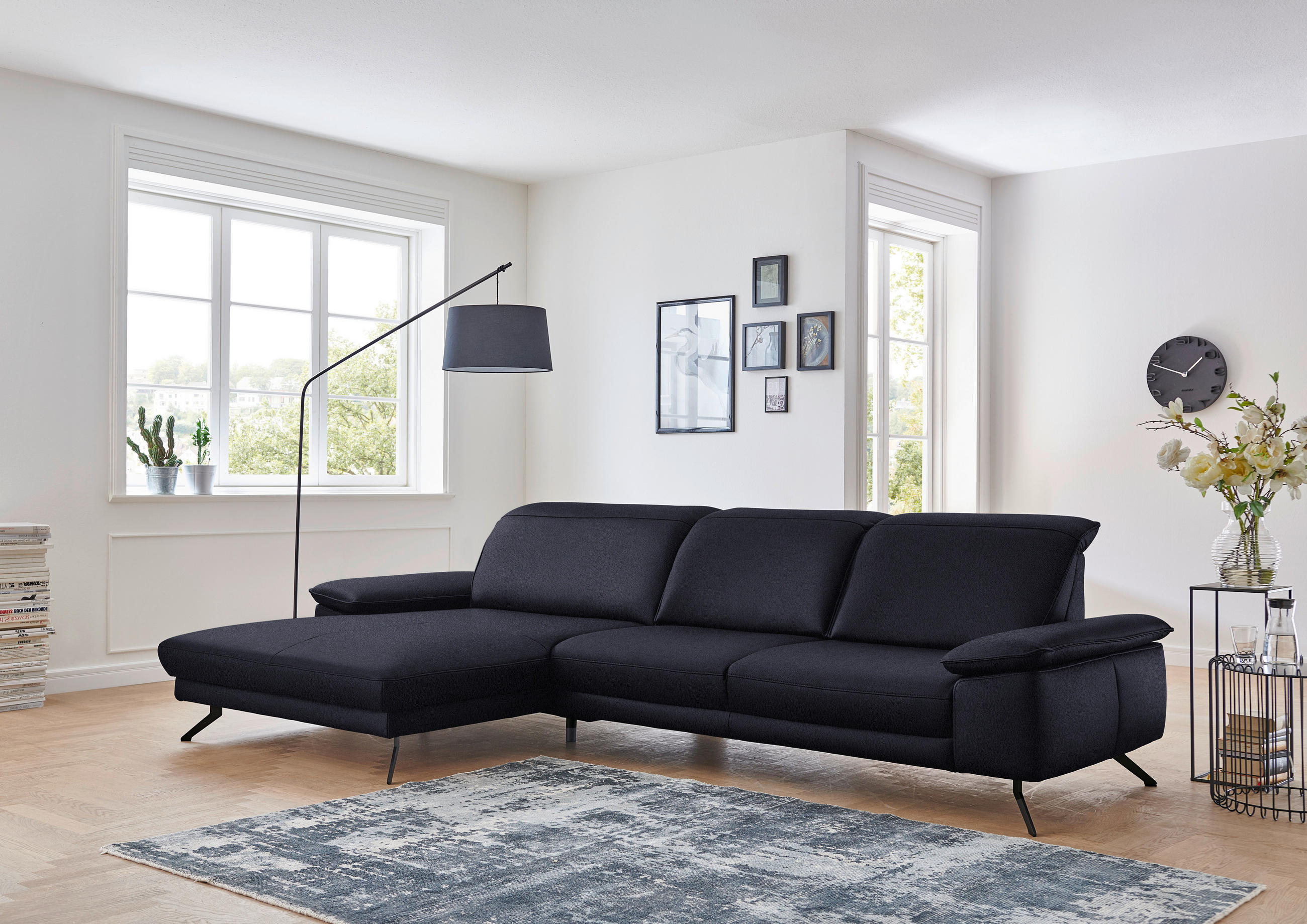 ECKSOFA in Echtleder Schwarz  - Schwarz, Design, Leder/Metall (193/328cm) - Dieter Knoll
