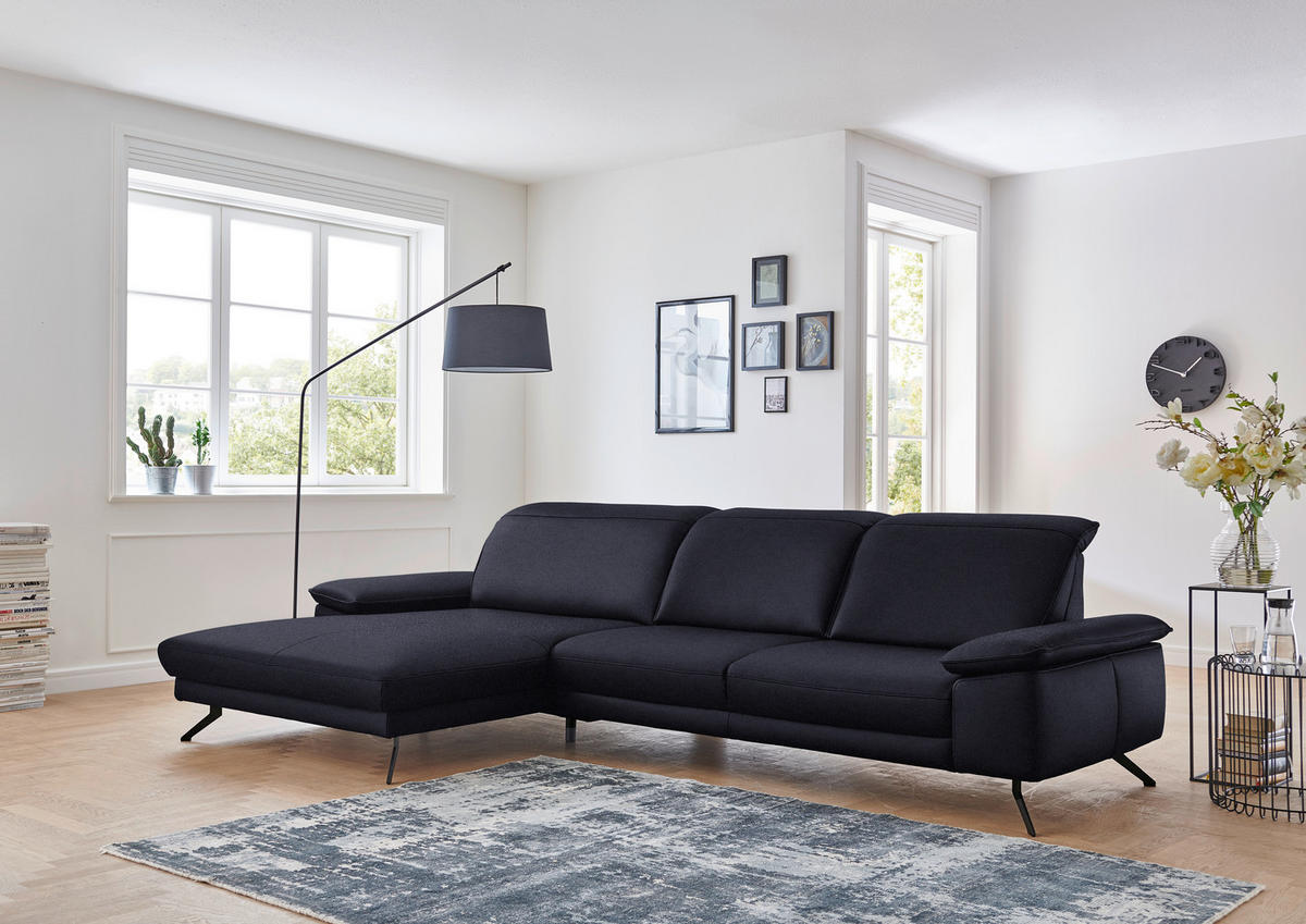 ECKSOFA in Echtleder Schwarz  - Schwarz, Design, Leder/Metall (193/328cm) - Dieter Knoll