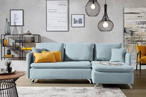 ECKSOFA in Flachgewebe Türkis  - Türkis/Silberfarben, Design, Textil/Metall (223/146cm) - Ti'me