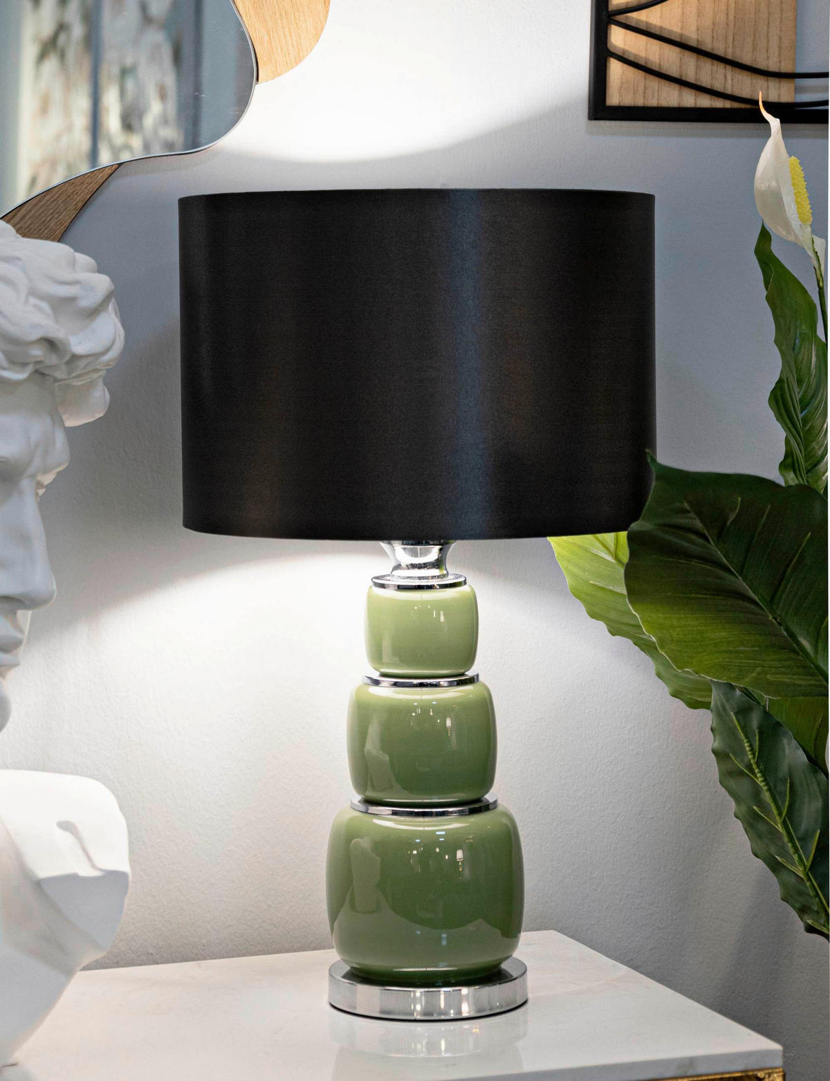 TISCHLEUCHTE   - Grau/Grün, Basics, Glas/Textil (33/57/33cm)