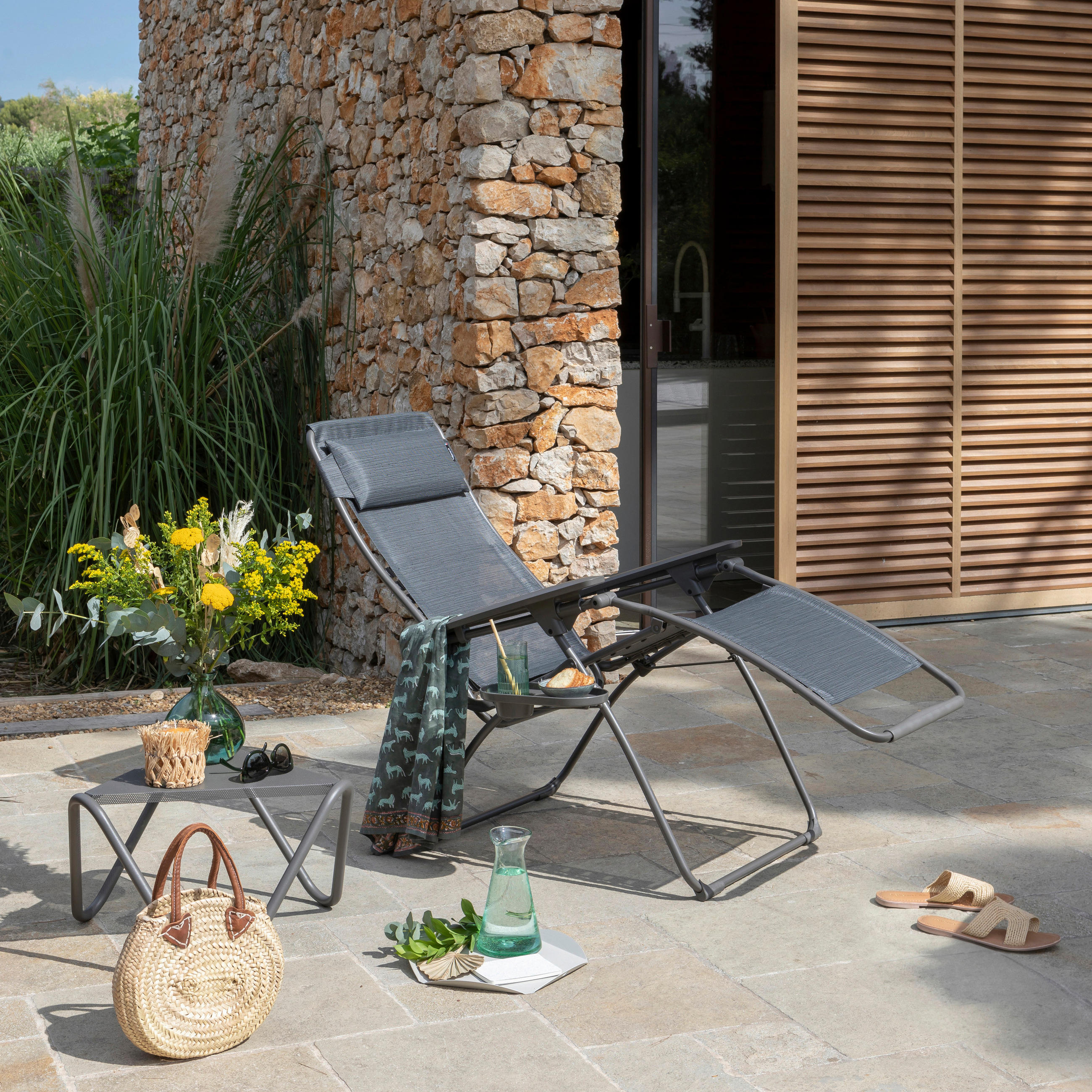 GARTEN-RELAXSESSEL Stahl  - Türkis/Dunkelgrau, Basics, Kunststoff/Textil (76/123/97cm) - Lafuma Mobilier