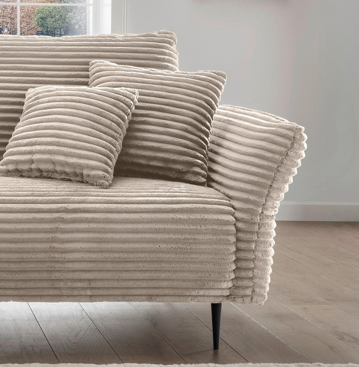 ECKSOFA Cappuccino Cord  - Schwarz/Cappuccino, Design, Textil/Metall (178/264-302cm) - Livetastic