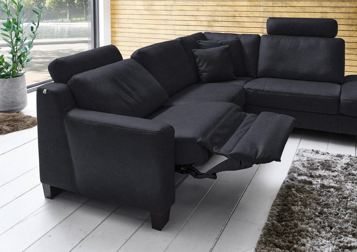 ECKSOFA in Echtleder Schwarz  259/235 cm  - Eichefarben/Schwarz, Design, Leder/Holz (259/235cm) - Valdera