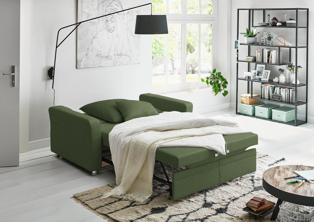 SCHLAFSOFA Chenille Grün  - Chromfarben/Grün, KONVENTIONELL, Textil/Metall (186/90/100cm) - Beldomo Style