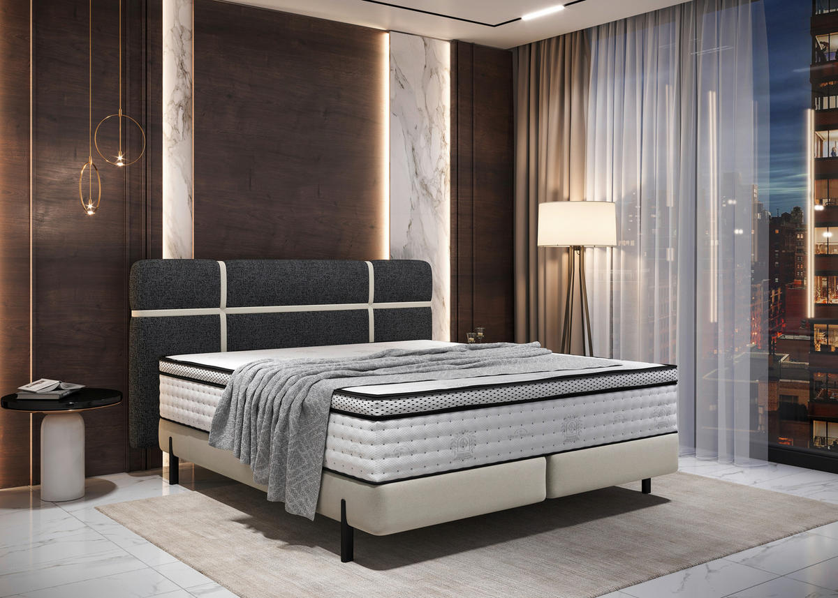 BOXSPRINGBETT 180/200 cm  in Creme, Dunkelgrau  - Dunkelgrau/Creme, Design, Textil/Metall (180/200cm) - Esposa