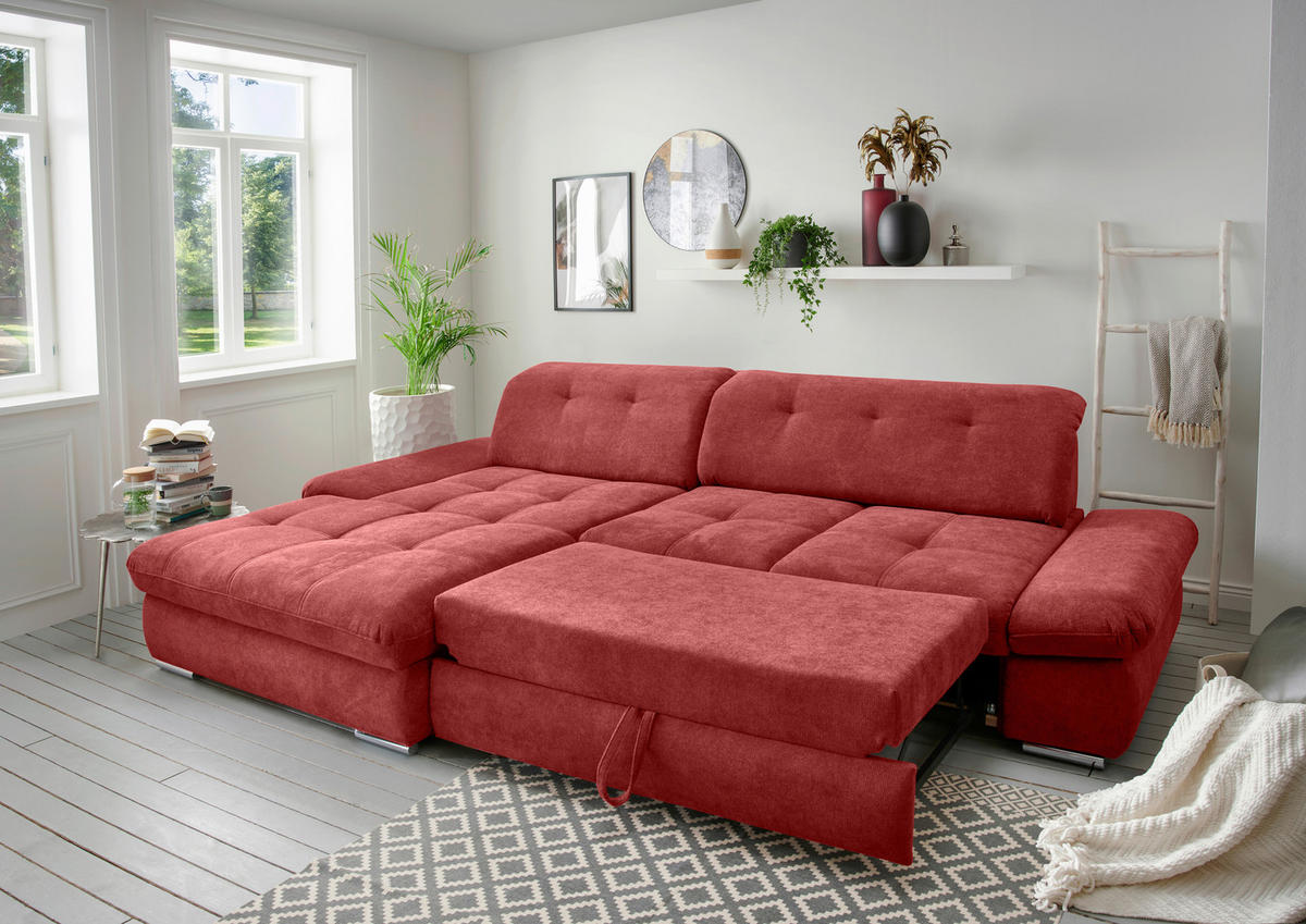 ECKSOFA Dalida Rot Chenille  - Chromfarben/Rot, Design, Textil/Metall (196/300cm) - Livetastic