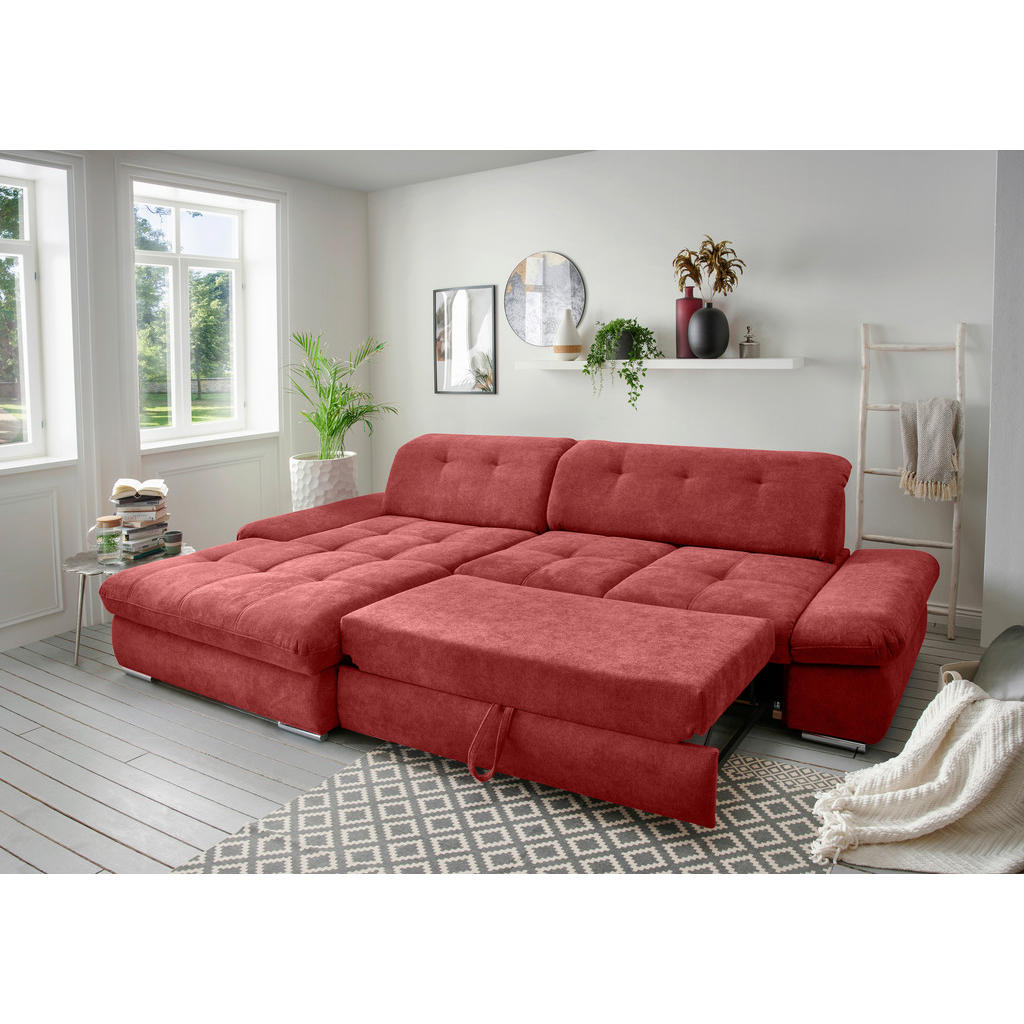 Thumbnail - Livetastic Ecksofa Dalida, Rot, Textil, Uni, 4-Sitzer, Füllung: Schaumstoff, Ottomane links, L-Form, 300x196 cm, Made in...