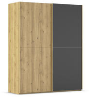 SCHWEBETÜRENSCHRANK 180/223/68 cm 2-türig Schwarz, Eichefarben  - Eichefarben/Schwarz, Design, Glas/Holz (180/223/68cm) - Novel