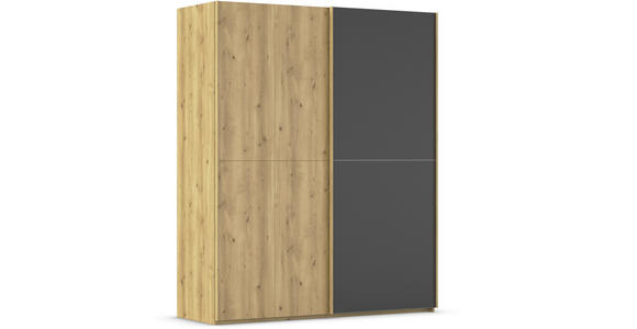 SCHWEBETÜRENSCHRANK 180/223/68 cm 2-türig Schwarz, Eichefarben  - Eichefarben/Schwarz, Design, Glas/Holz (180/223/68cm) - Novel