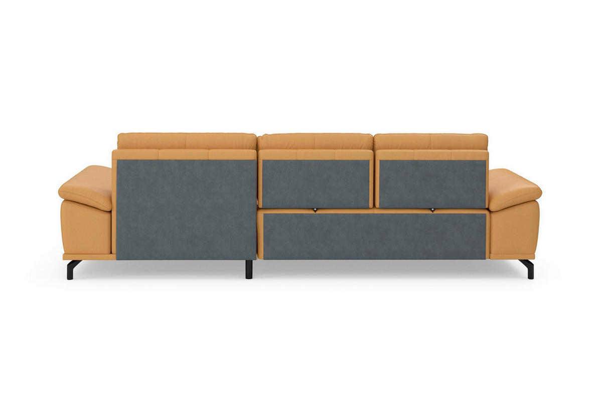 ECKSOFA COSTELLO E Currygelb Echtleder Nierenkissen, Armteilverstellung, Sitztiefenverstellung  - Currygelb/Schwarz, Basics, Leder/Textil (301/176cm) - Sit & More