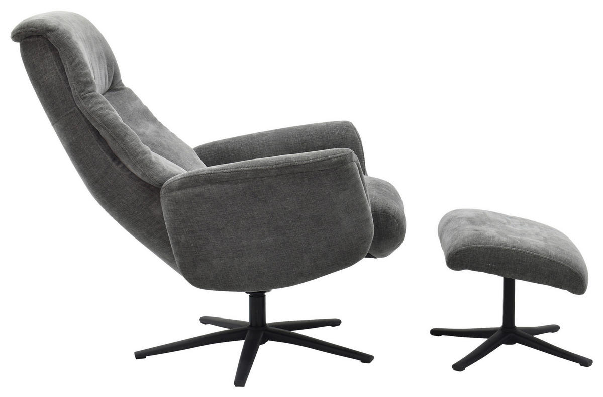 RELAXSESSELSET RELAVO Webstoff Hocker    - Schwarz/Grau, Design, Textil/Metall (72/109/86/111/81cm) - Livetastic