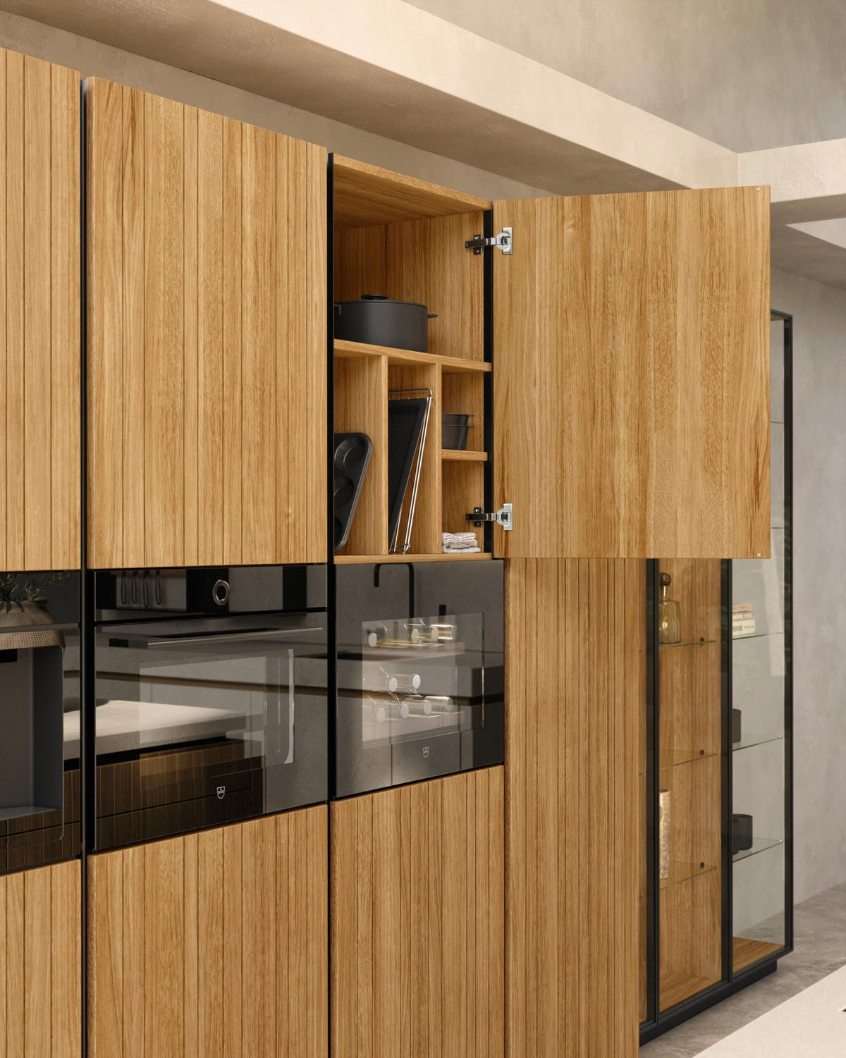 EINBAUKÜCHE   - Eichefarben, Design, Glas/Holz - Team 7