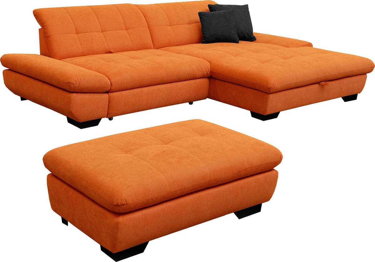 ECKSOFA in Mikrofaser Orange  - Schwarz/Orange, Design, Textil/Metall (290/198cm) - Xora