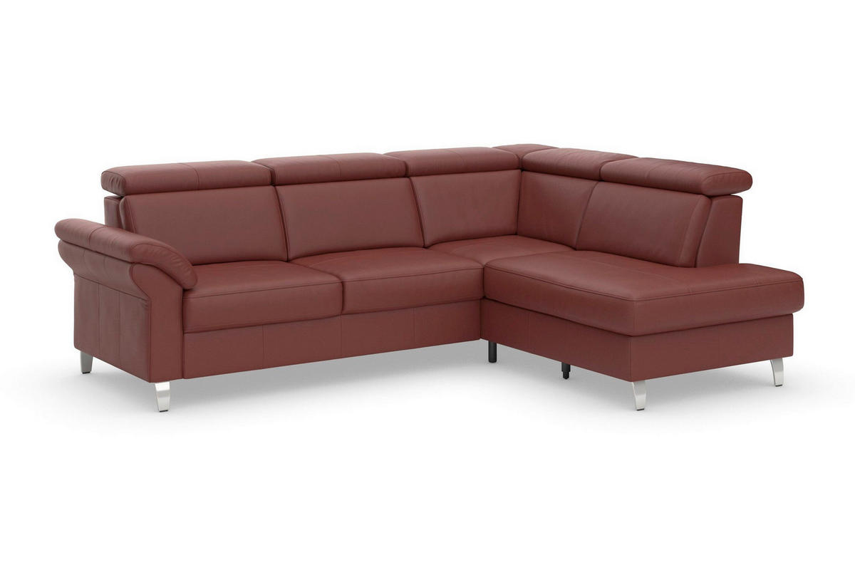 ECKSOFA ARNGAST E Rotbraun Kombination Echtleder/Stoff Mikrofaser Bettkasten, Kopfteilverstellung  - Chromfarben/Rotbraun, Basics, Leder/Textil (245/194cm) - Sit & More