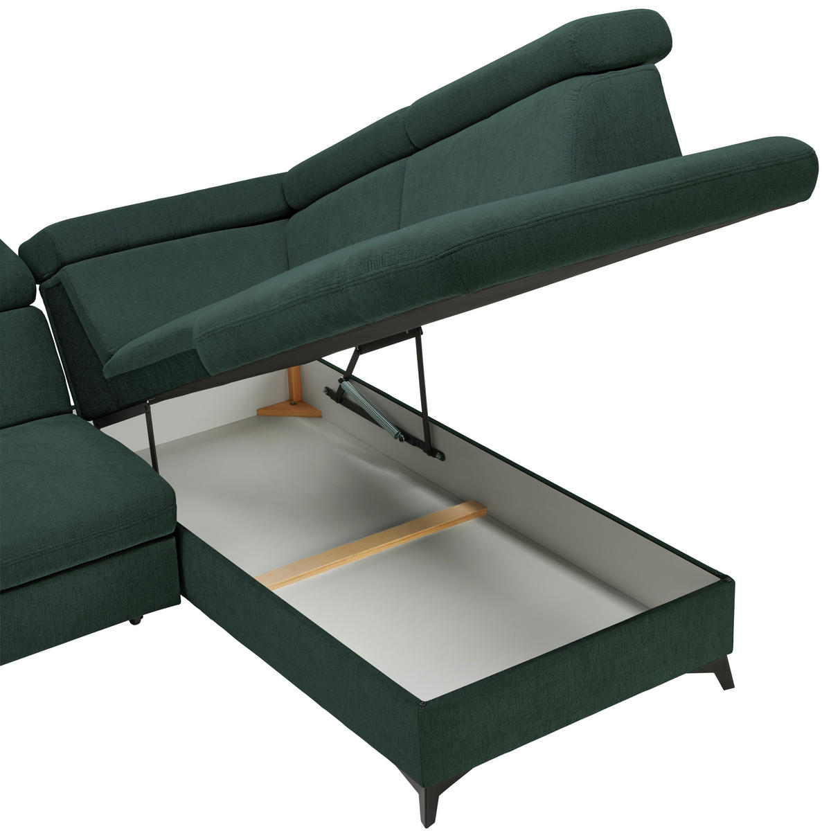 Ecksofa inkl. Funktionen in Chenille Petrol, Dunkelgrün  - Dunkelgrün/Petrol, Design, Textil/Metall (260/203cm) - Stylife