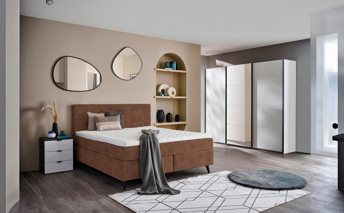 BOXSPRINGBETT 180/200 cm  in Cognac  - Cognac/Schwarz, Konventionell, Holz/Textil (180/200cm) - Voleo