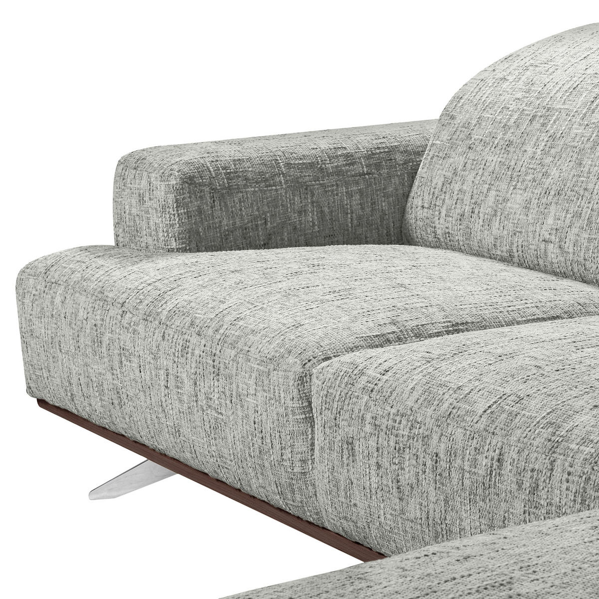 ECKSOFA PORTLAND Grau Struktur Kopfteilverstellung  - Chromfarben/Dunkelbraun, Design, Holz/Textil (295/187cm) - Livetastic