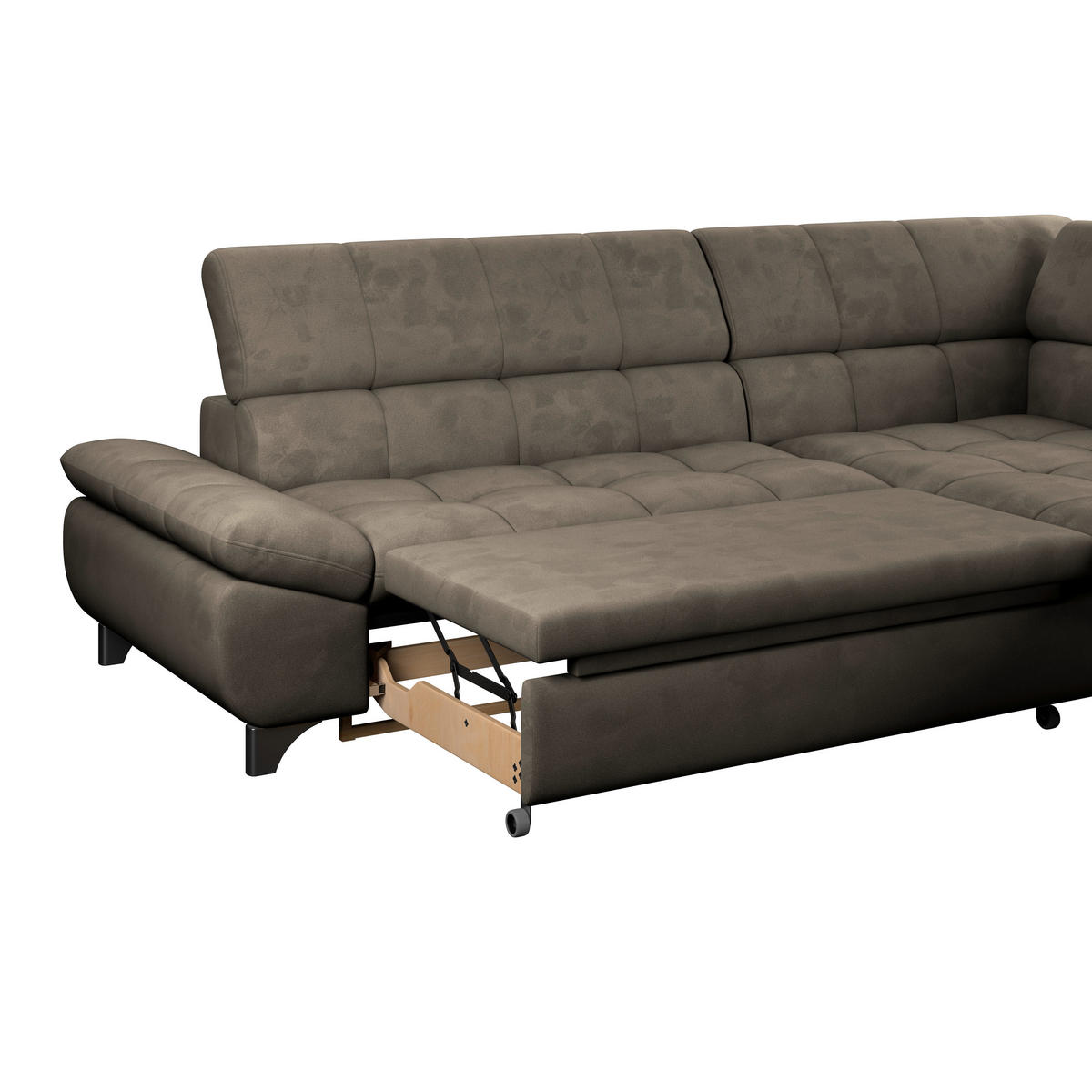 ECKSOFA Taupe Chenille  - Taupe/Chromfarben, KONVENTIONELL, Textil/Metall (312/234cm) - Livetastic