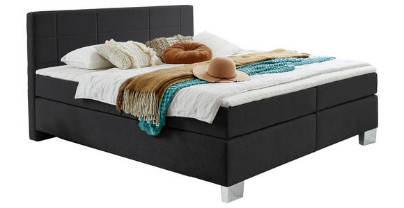 BOXSPRINGBETT 180/200 cm in Anthrazit - Chromfarben/Anthrazit, KONVENTIONELL, Kunststoff/Textil (180/200cm) - Hom`in