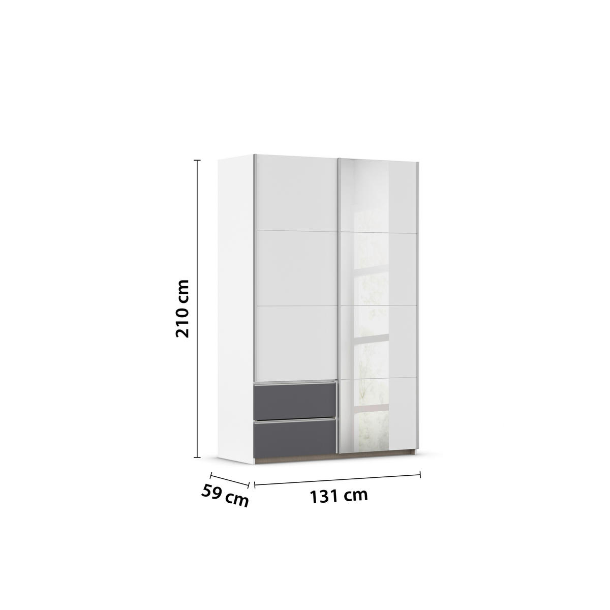 SCHWEBETÜRENSCHRANK in Grau, Weiss  - Weiss/Alufarben, Modern, Holzwerkstoff (131/210/59cm) - Rauch Möbel