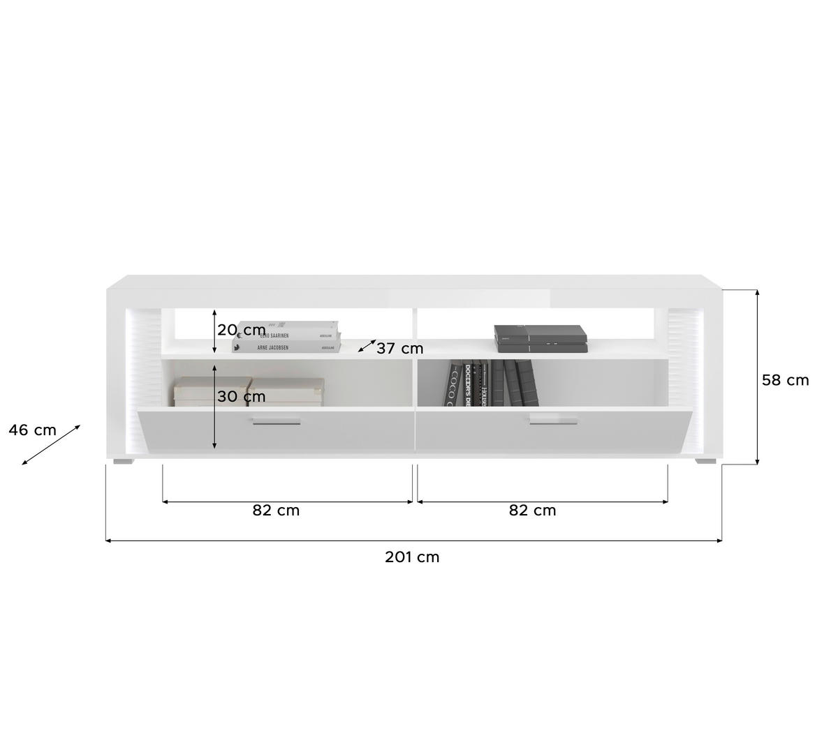 OBÝVACÍ STĚNA, vysoce lesklá bílá - barvy stříbra/vysoce lesklá bílá, Design, kompozitní dřevo/plast (351/202/46cm) - MID.YOU