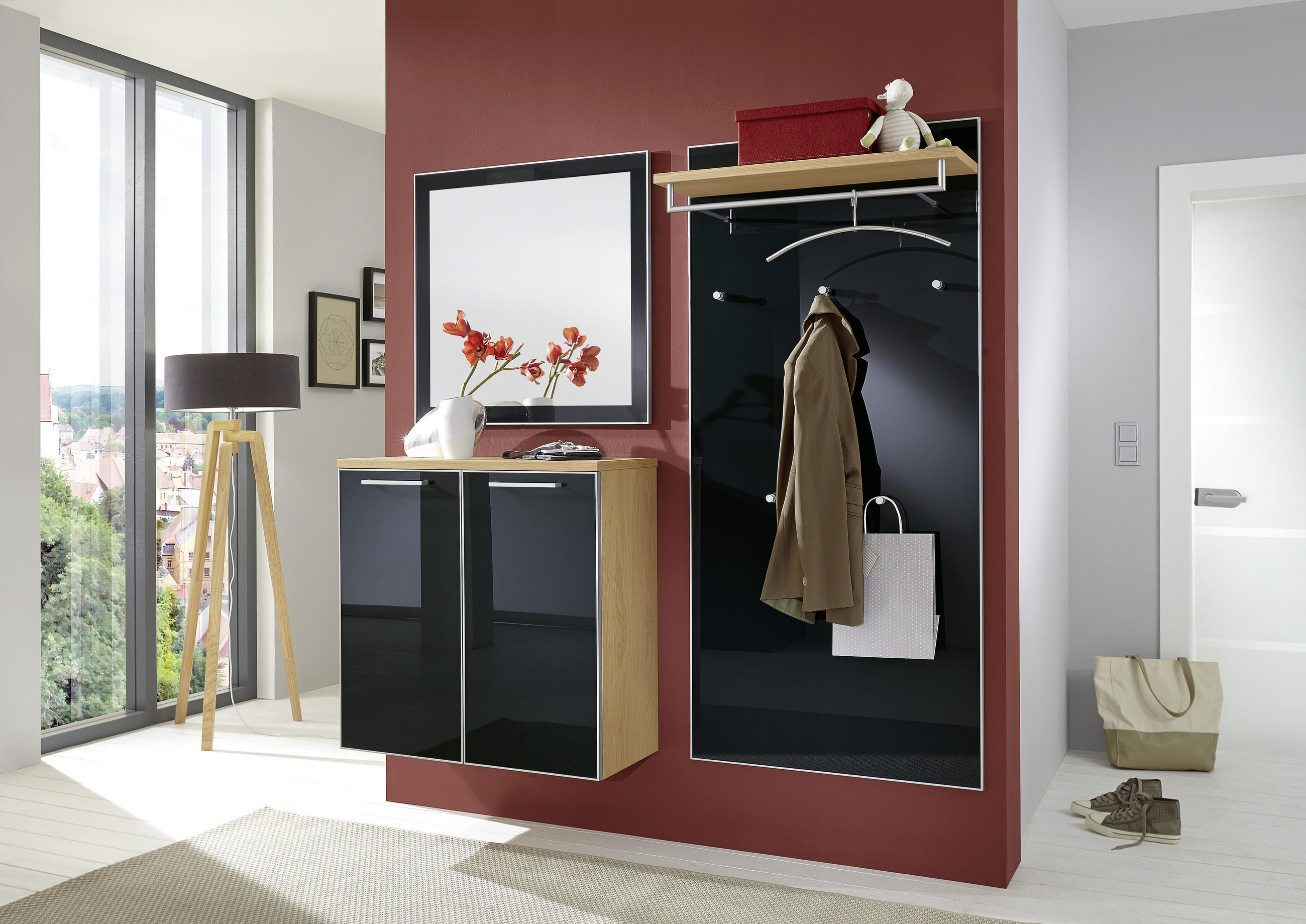 GARDEROBE Anthrazit, Eichefarben  - Eichefarben/Anthrazit, Design, Glas/Holz (195/170/37cm)