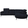 ECKSOFA in Samt Dunkelgrau  - Dunkelgrau/Schwarz, Design, Textil/Metall (299/264cm) - Novel