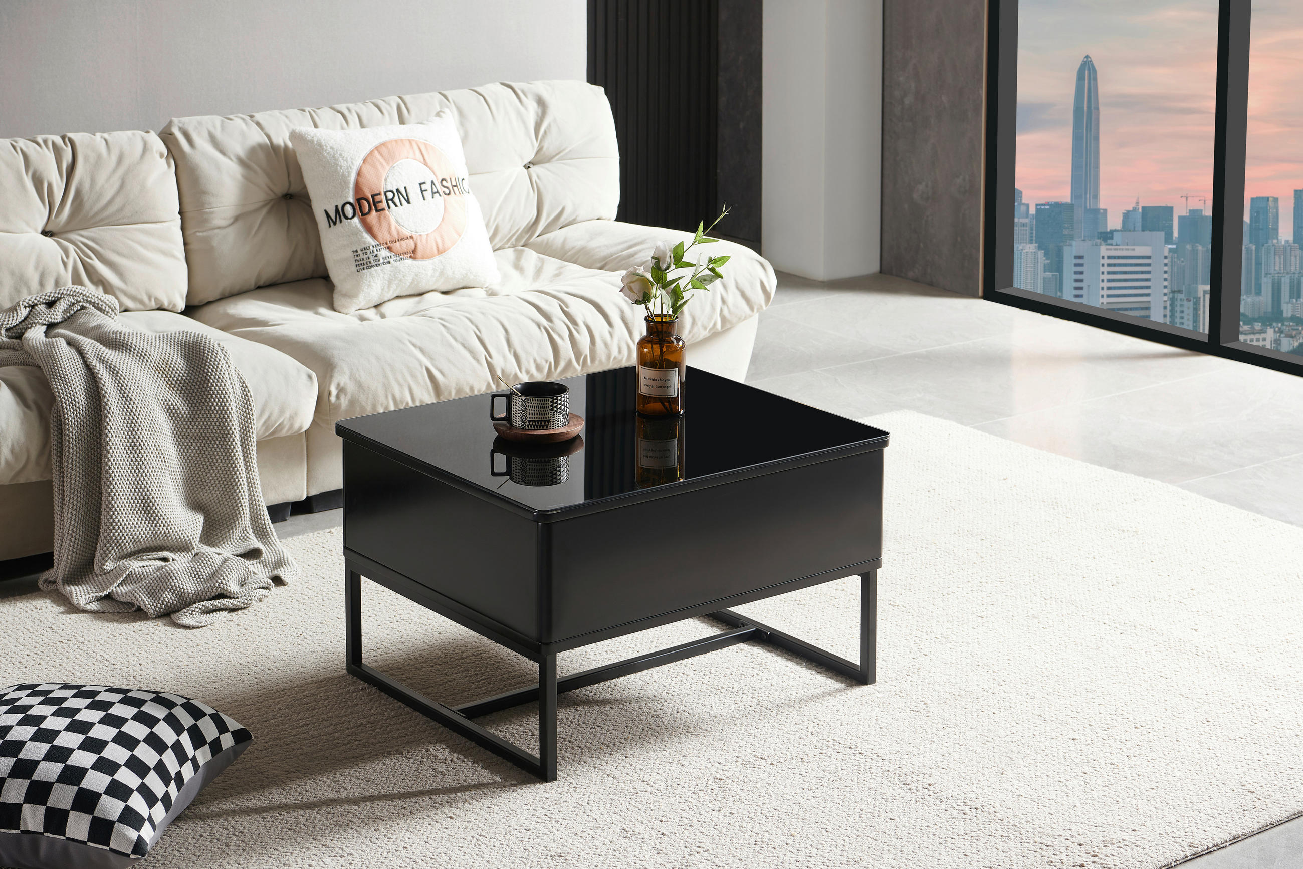 COUCHTISCH in Metall 70/40,5-65,5/60 cm  - Schwarz, Design, Metall (70/40,5-65,5/60cm) - Livetastic