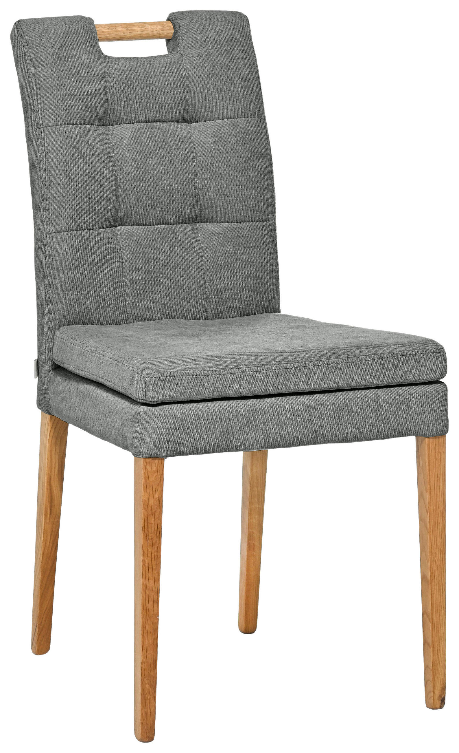 STUHL Webstoff Grau, Eichefarben Eiche massiv  - Eichefarben/Grau, KONVENTIONELL, Holz/Textil (47/91,5/59cm) - Celina Home