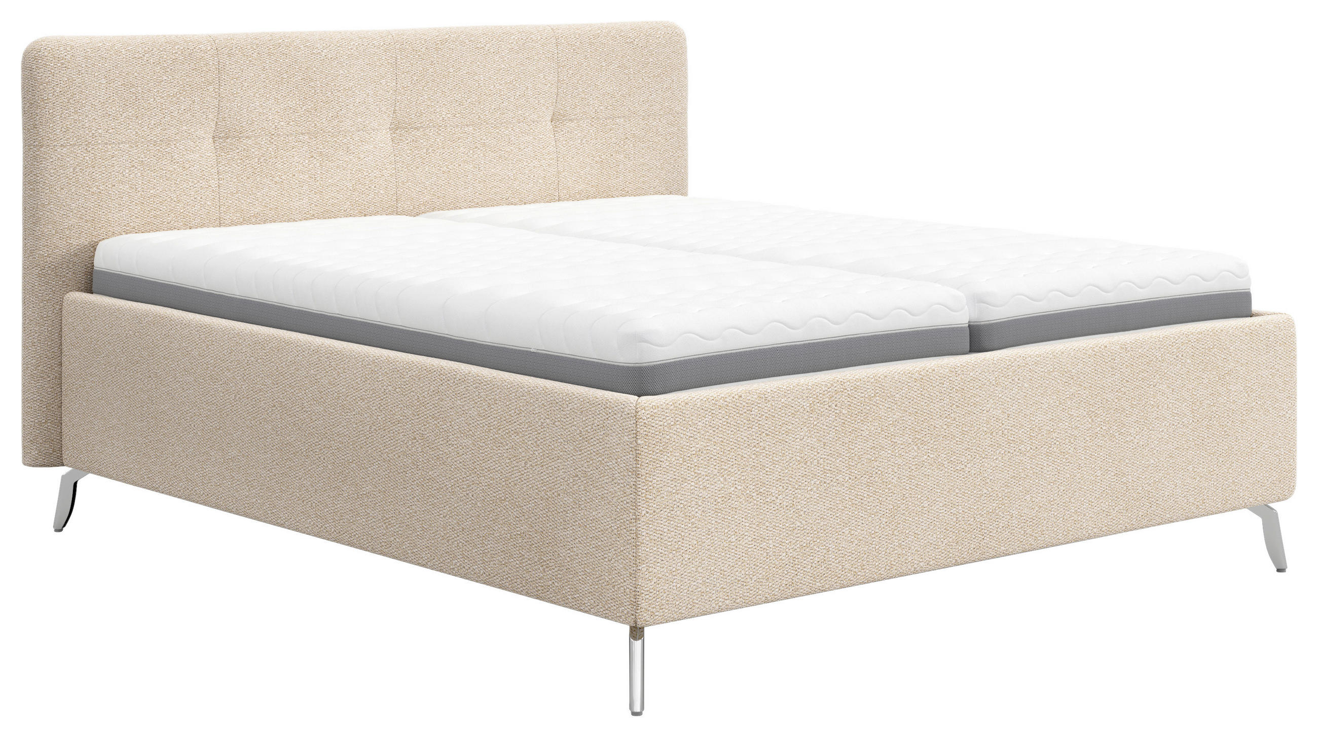 KÁRPITOZOTT ÁGY 160/200 cm  bézs  - bézs/krómszínű, Basics, faalapú anyag/textil (160/200cm) - Carryhome