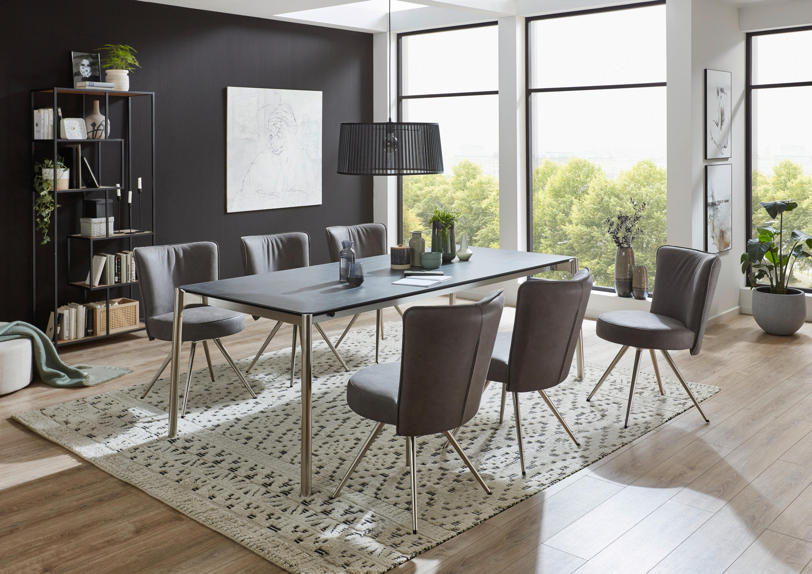 ESSTISCH in Metall, Keramik 220/100/75 cm  - Edelstahlfarben/Anthrazit, Design, Keramik/Metall (220/100/75cm) - Venjakob