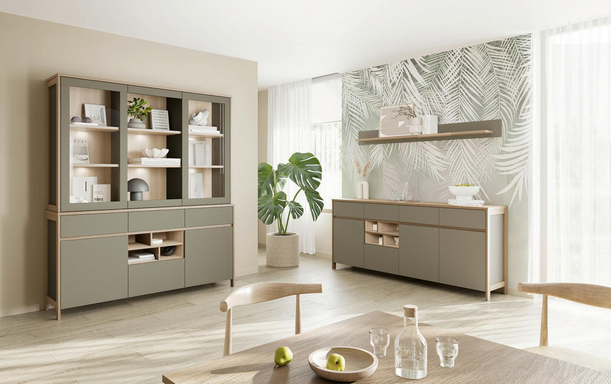 WOHNWAND 2-teilig  in Eukalyptusholzfarben   - Eukalyptusholzfarben/Eichefarben, Design, Holzwerkstoff - MID.YOU
