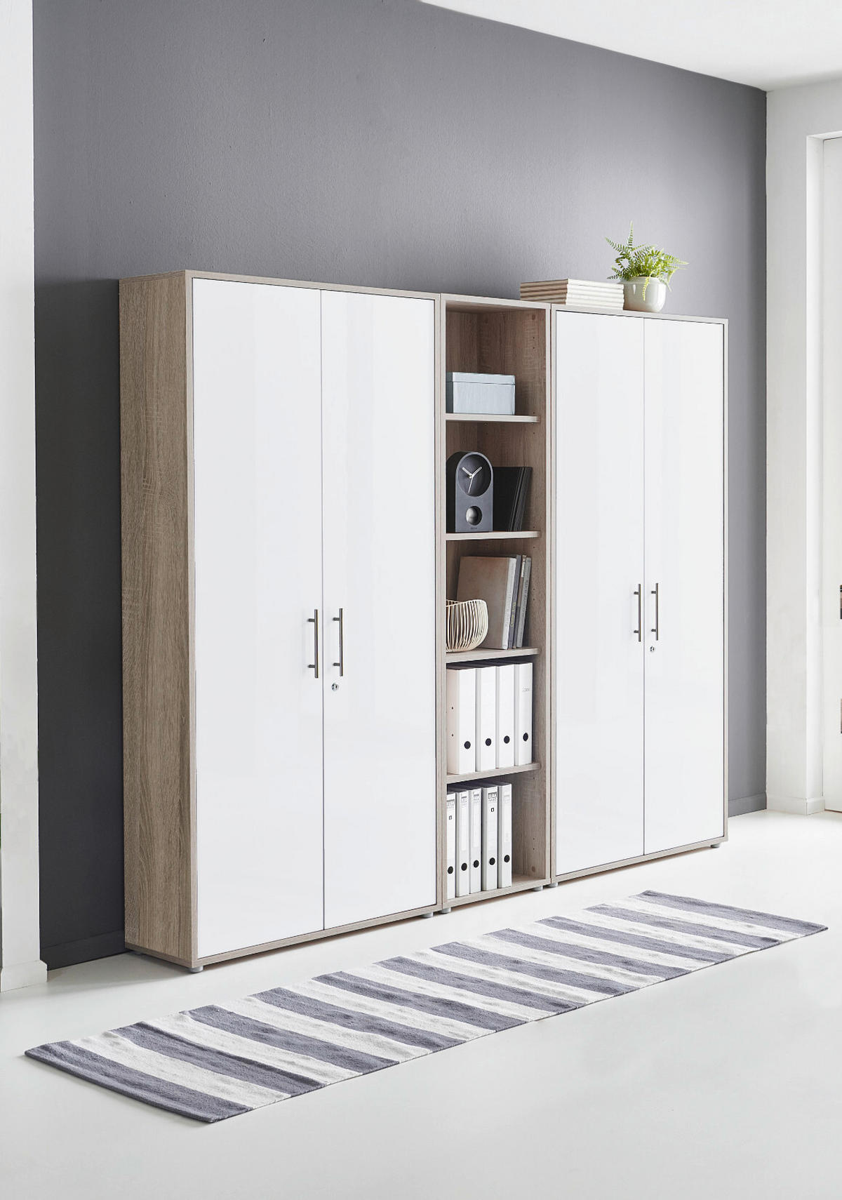 BÜRO erweiterbar, abschließbar Weiß, Sonoma Eiche - Weiß/Sonoma Eiche, MODERN, Holzwerkstoff/Metall - MID.YOU