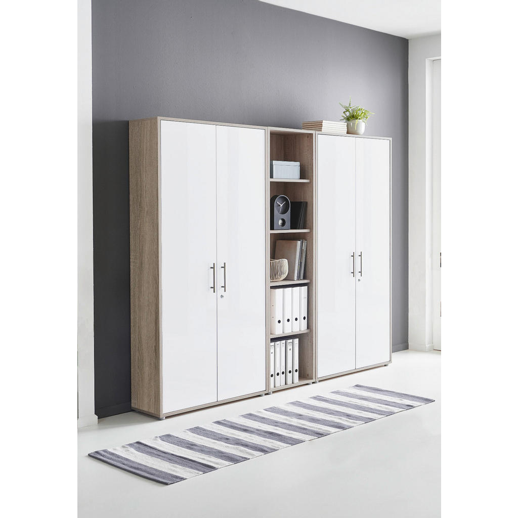 Thumbnail - Mid.you Büro Office e-Dition, Weiß, Sonoma Eiche, Metall, Holzwerkstoff, 8,4 Fächer, 3 Schubladen, Made in Germany, erwe...