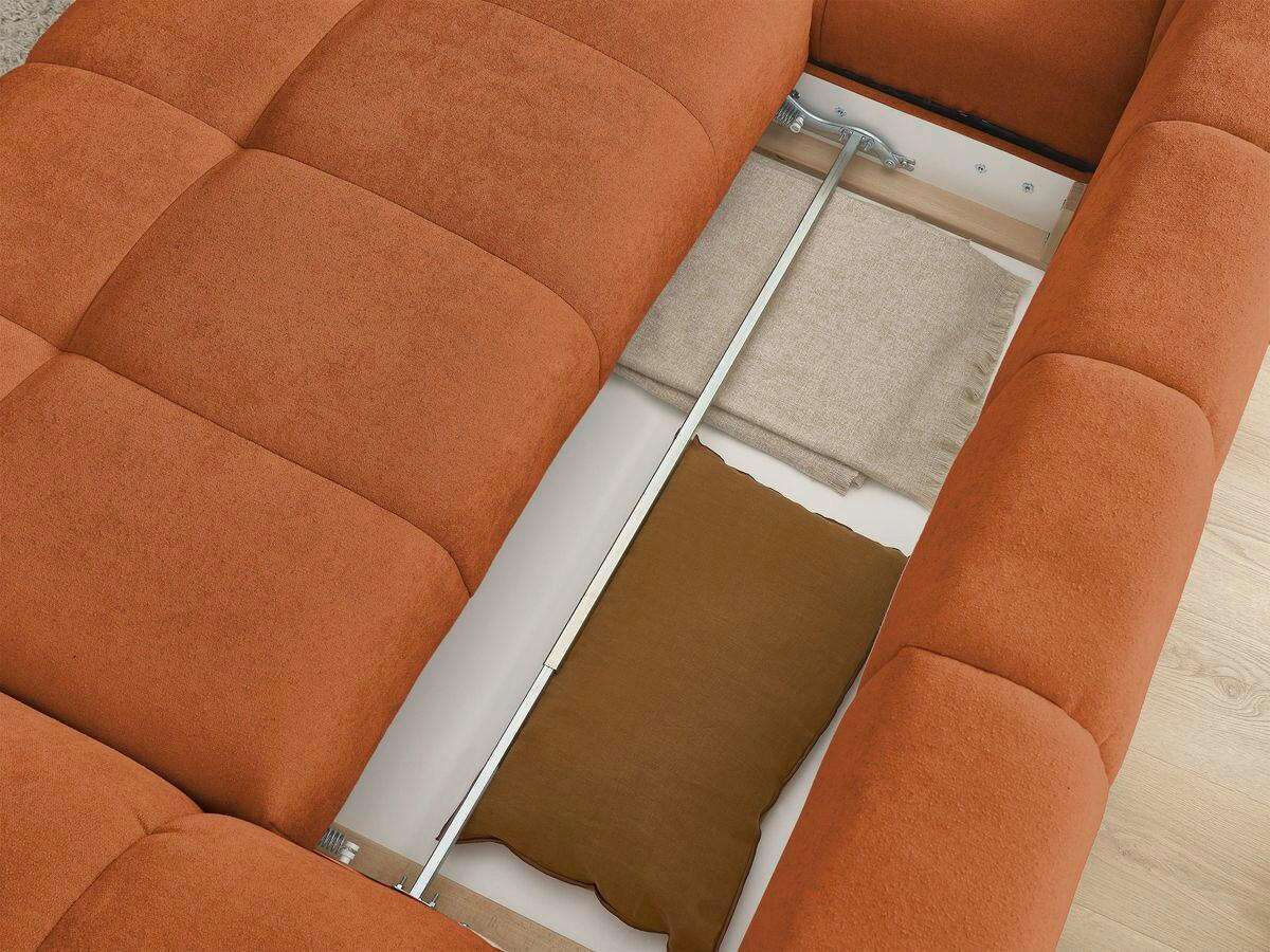 ECKSCHLAFSOFA EVEREST  mit Rücken echt, Armteil links, Armteil rechts Struktur Orange  - Schwarz/Orange, MODERN, Kunststoff/Textil (180/318cm) - Livetastic