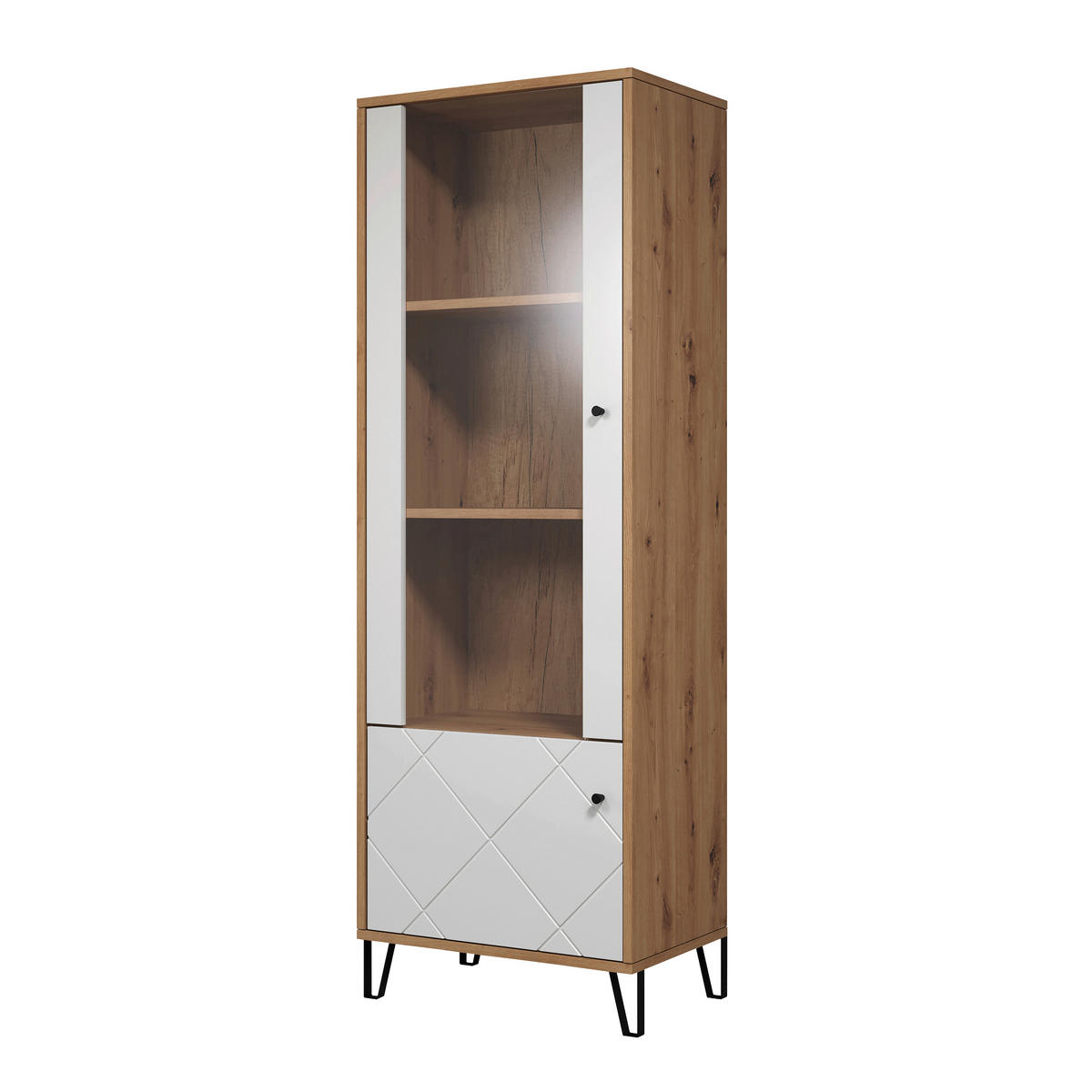 VITRINE TOUCH in Eiche Artisan, Weiß  - Schwarz/Weiß, Design, Glas/Holzwerkstoff (63/40/172cm) - MID.YOU