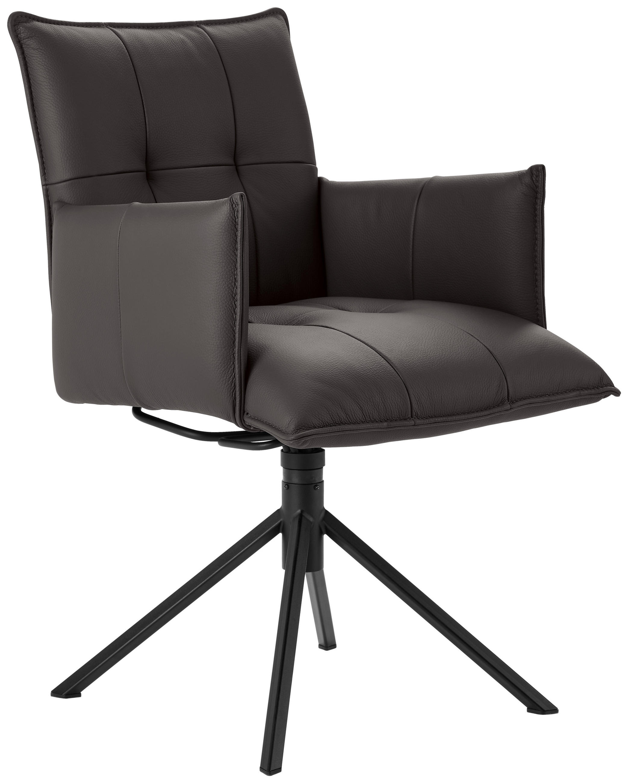 ARMLEHNSTUHL  in Echtleder pigmentiert  - Dunkelbraun/Schwarz, Design, Leder/Metall (55/85/65cm) - Valnatura