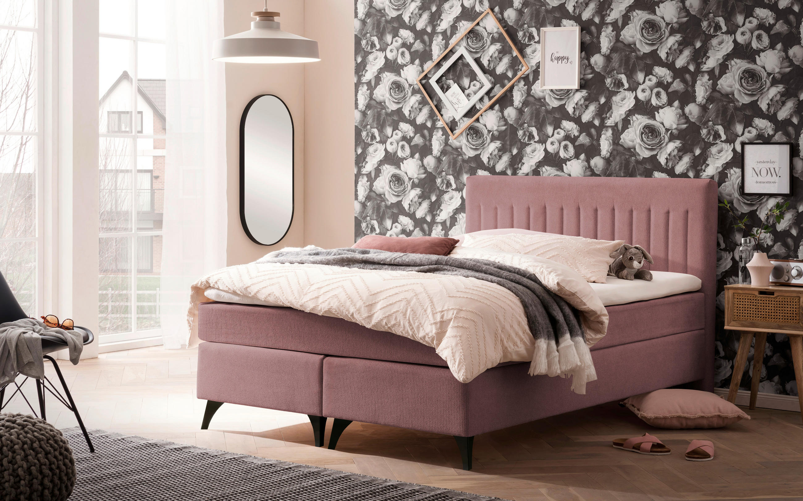 BOXSPRINGBETT 140/200 cm  in Rosa  - Schwarz/Rosa, Basics, Textil/Metall (140/200cm) - Boxxx